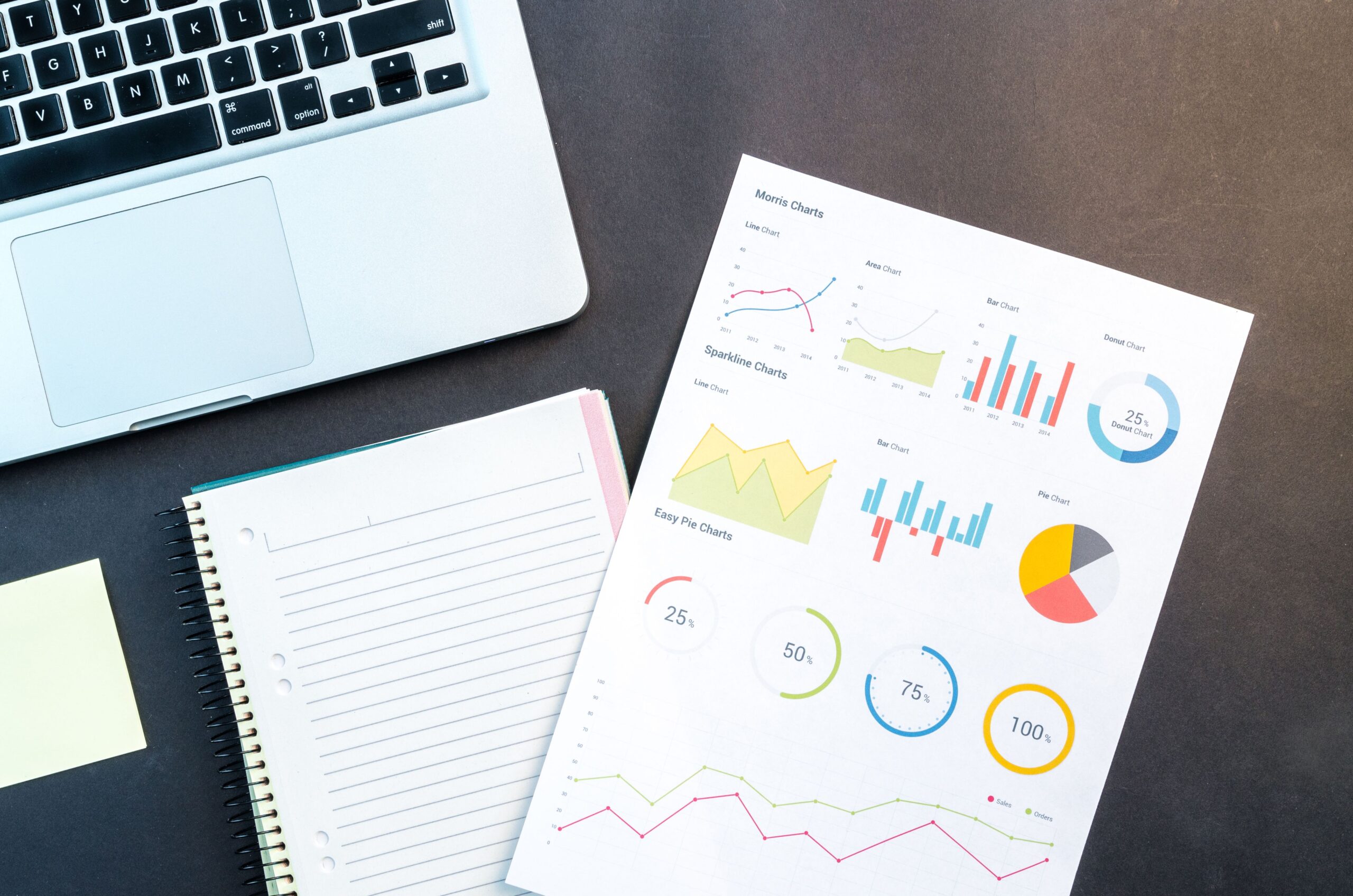 Business report with charts tracking cost per lead and ROI